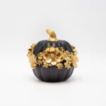 Διακοσμητική Κολοκύθα Χρυσή-Μαύρη με Λουλούδια